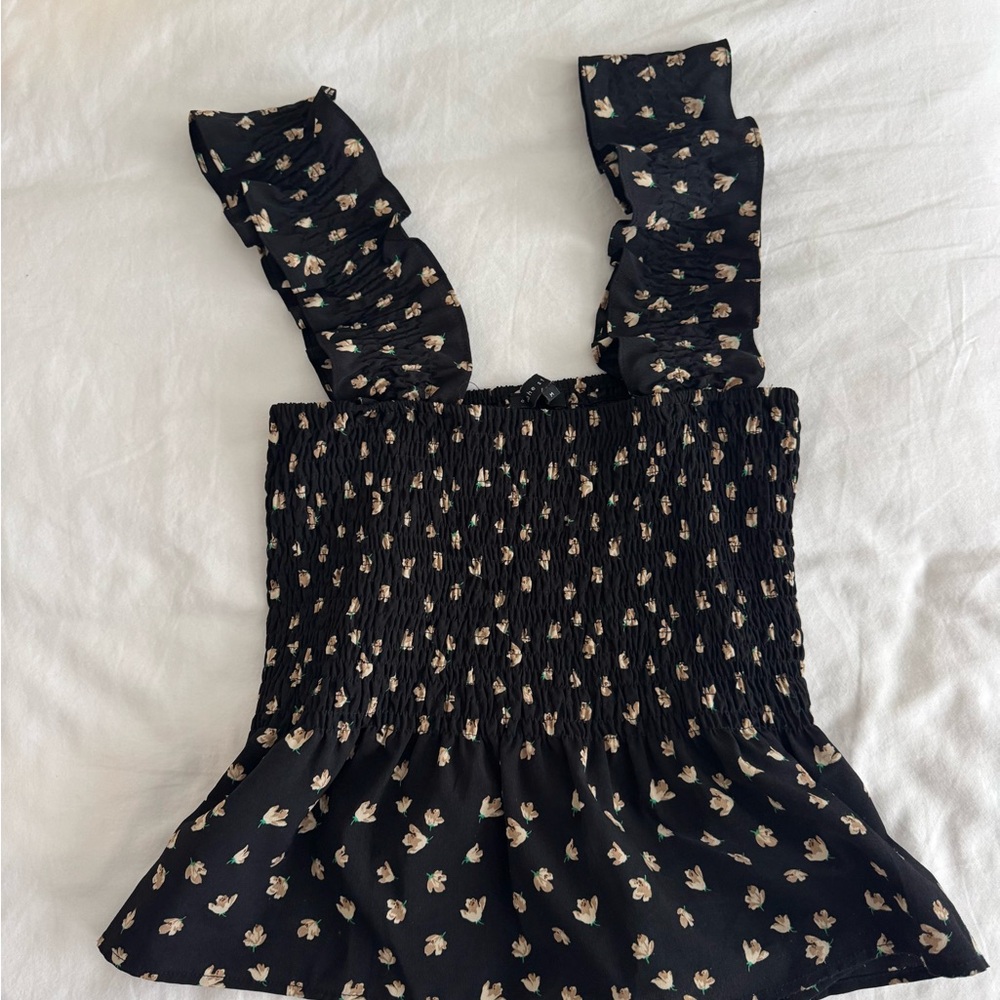 Floral Black Smocked Women's Top